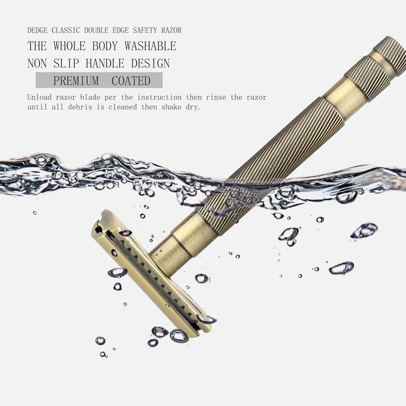 DEDGE Classic Double Edge Safety Razor Single Blade Razor For Men-Reusable Razor-With 5 Premium Razor Blades -Bronze - Image 5